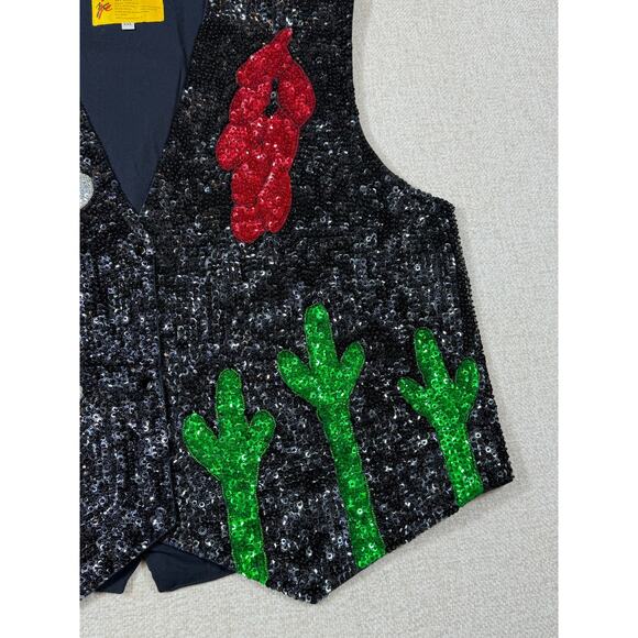 Vintage JC Women's XXL Black Handmade Sequin Cowboy Button Front Western Vest - Picture 7 of 8